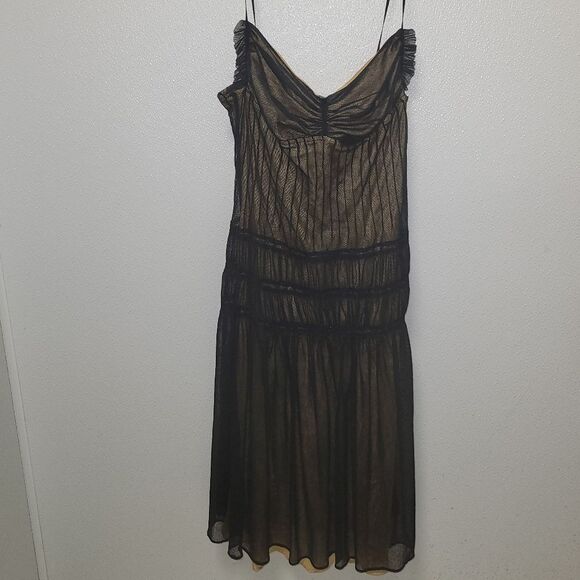 Vtg Max Studio Special Edition Whimsigoth Black Mesh Overlay Nude Dress Sz M - Picture 2 of 10